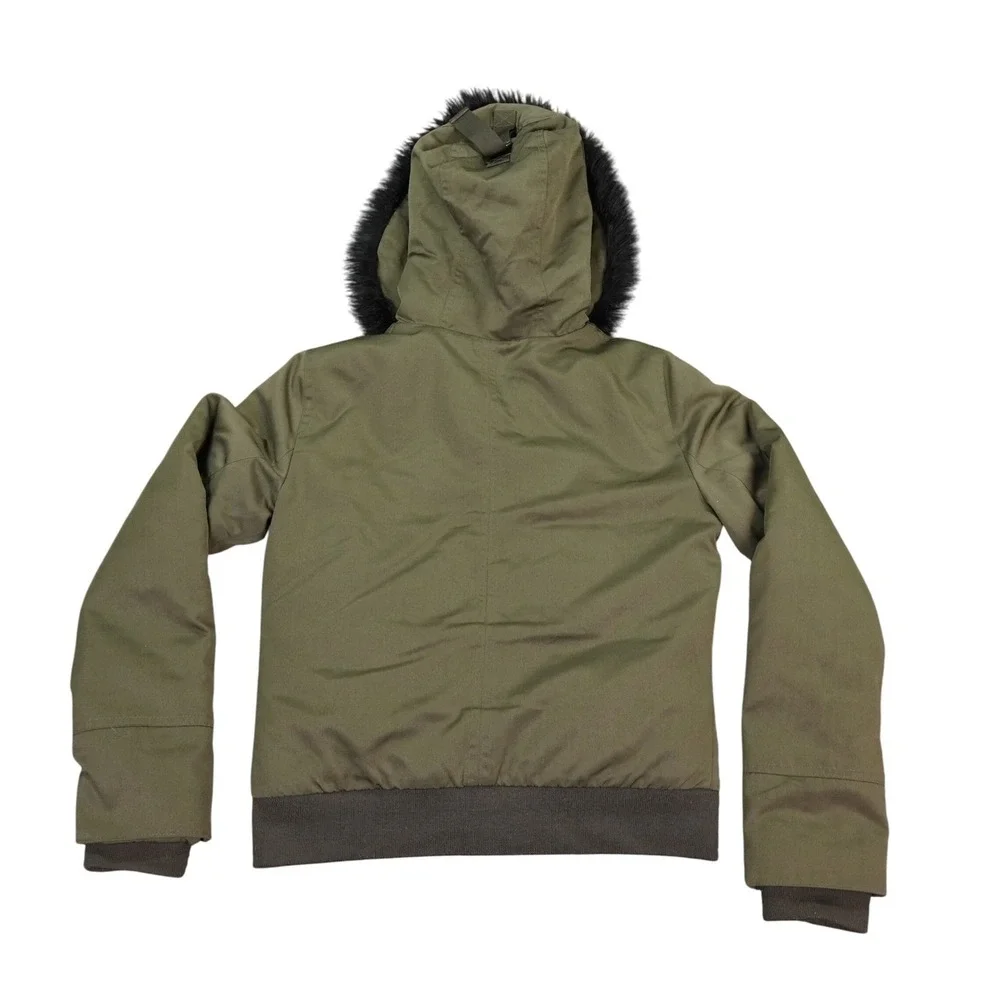 Abercrombie Fitch Jacket Womens XS Olive‎ Green Faux Fur Hooded Puffer Bomber